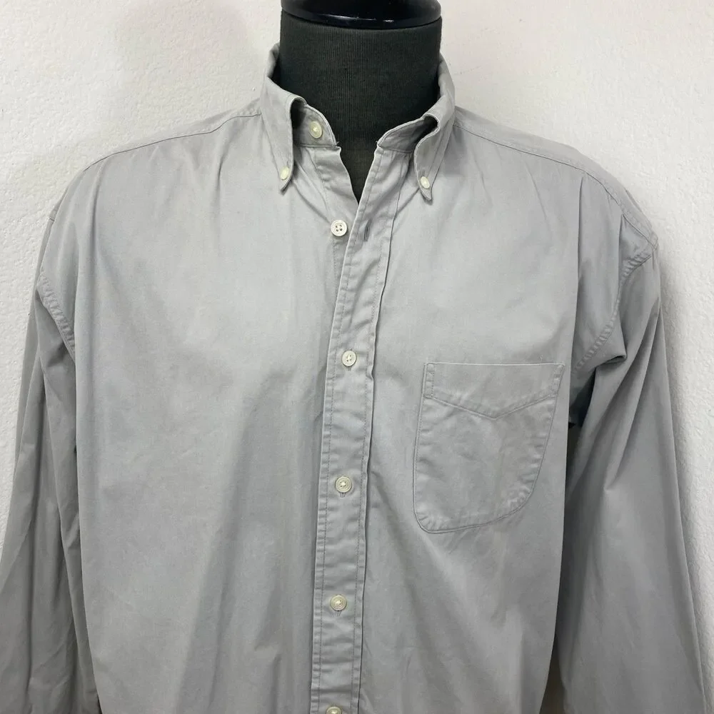 Banana Republic Gray Twill Cotton Mens Shirt Large Long Sleeves Button Down